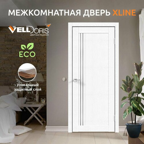 Дверь межкомнатная VellDoris XLINE 8, зеффиро эмалит текстурный, 700x2000, LR, стекло мателюкс, без врезки замка и петель