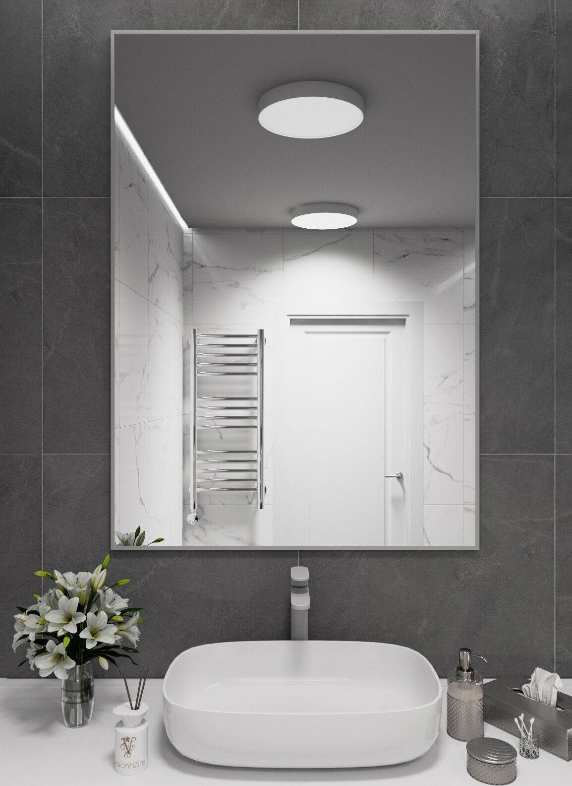 Зеркало настенное в алюминиевой раме Market-house , 120х90 см. Серебро