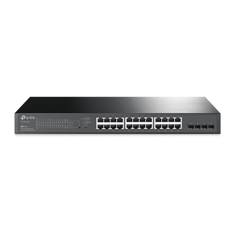 28-портовый гигабитный Smart коммутатор TP-LINK 24 порта PoE+, 4 SFP-слота