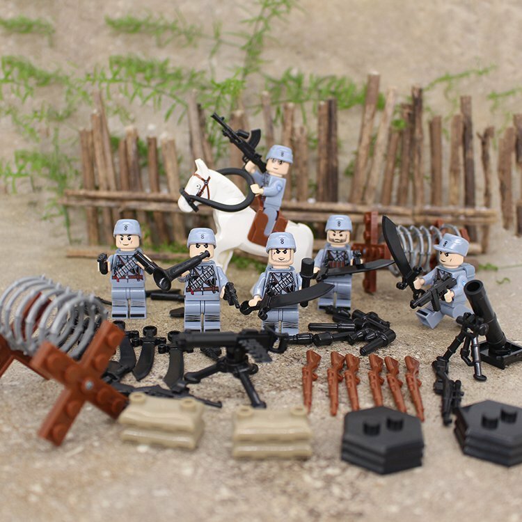 Лего солдаты Вторая Мировая Война 6 штук с оружием и атрибутами / лего фигурки / солдаты на лошадях / военный конструктор