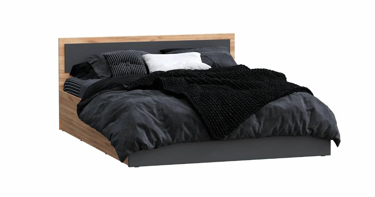 Двуспальная кровать с подъемным механизмом Мартина 1.6м Графит/ Дуб Крафт