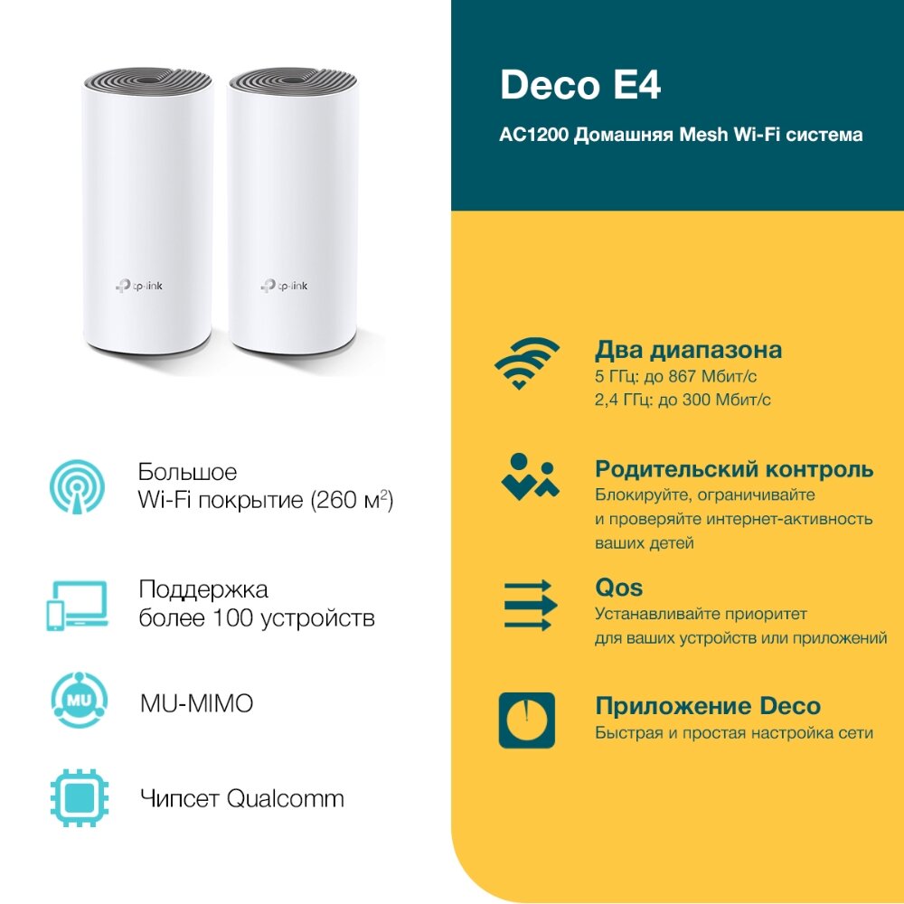 Бесшовный Mesh роутер TP-LINK Deco E4, белый, 2 шт. в комплекте [deco e4(2-pack)] - фото №17