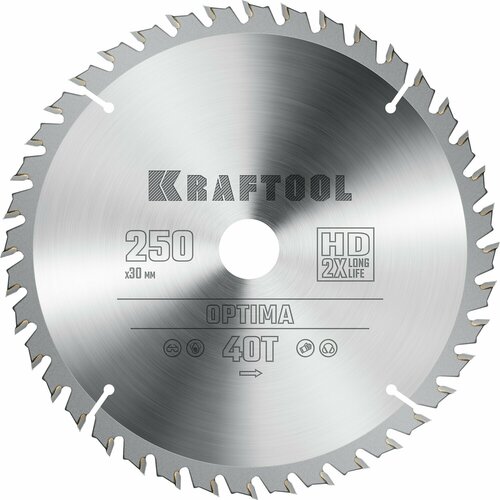 фото Kraftool optima, 250 х 30 мм, 40т, пильный диск по дереву (36951-250-30)