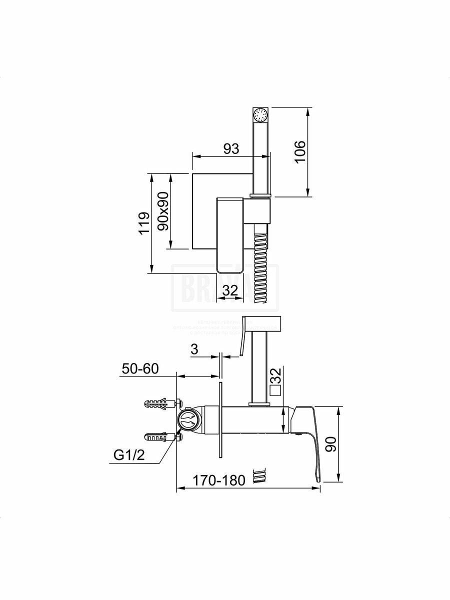 Смеситель с гигиеническим душем встраиваемый Raglo R01.52.03, латунь, сатин золотой — фото 1