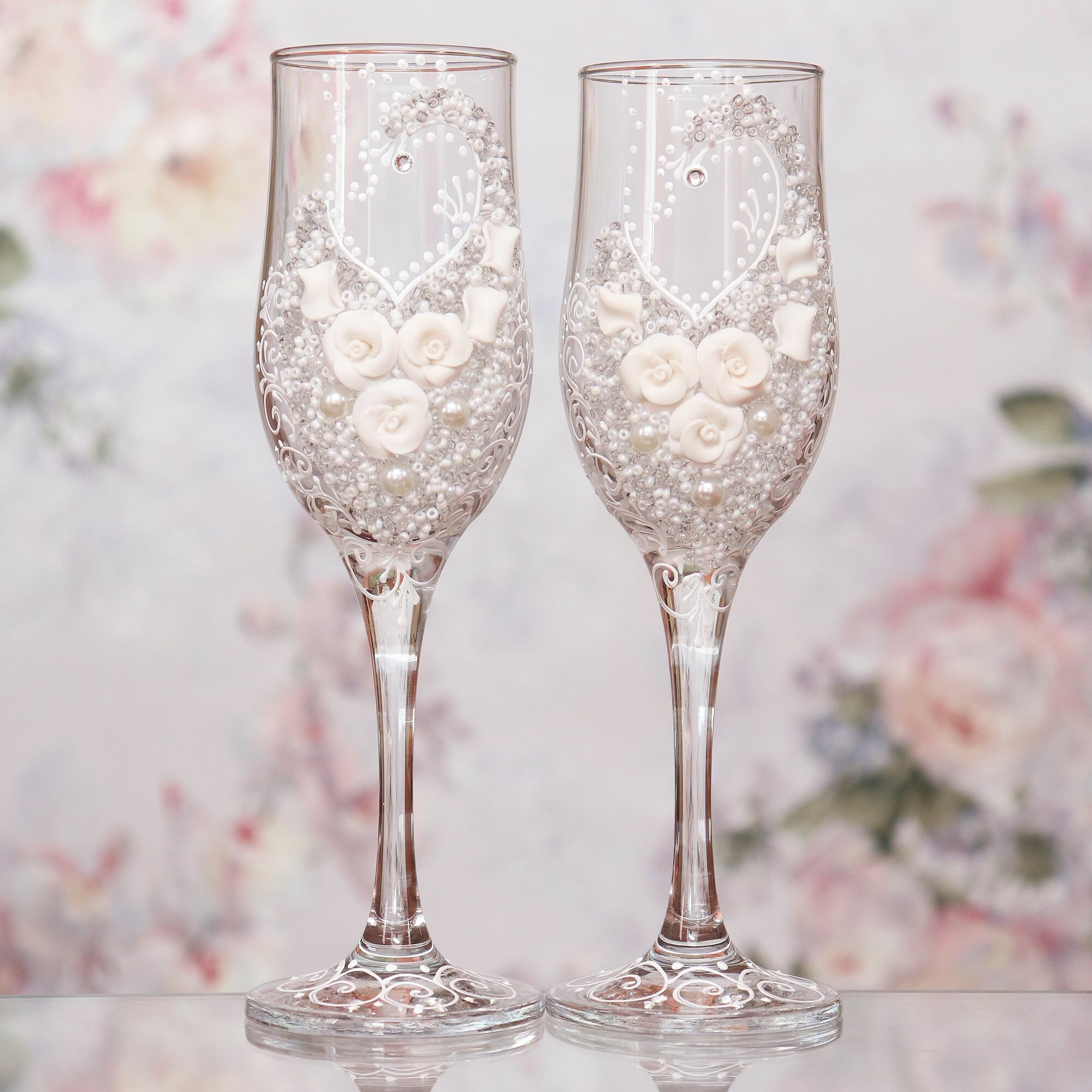 Свадебные бокалы для шампанского "Сердце Белое" 2 фужера