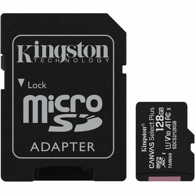 Карта памяти Kingston Canvas Select Plus microSDXC UHS-I Class 10 128GB с адаптером