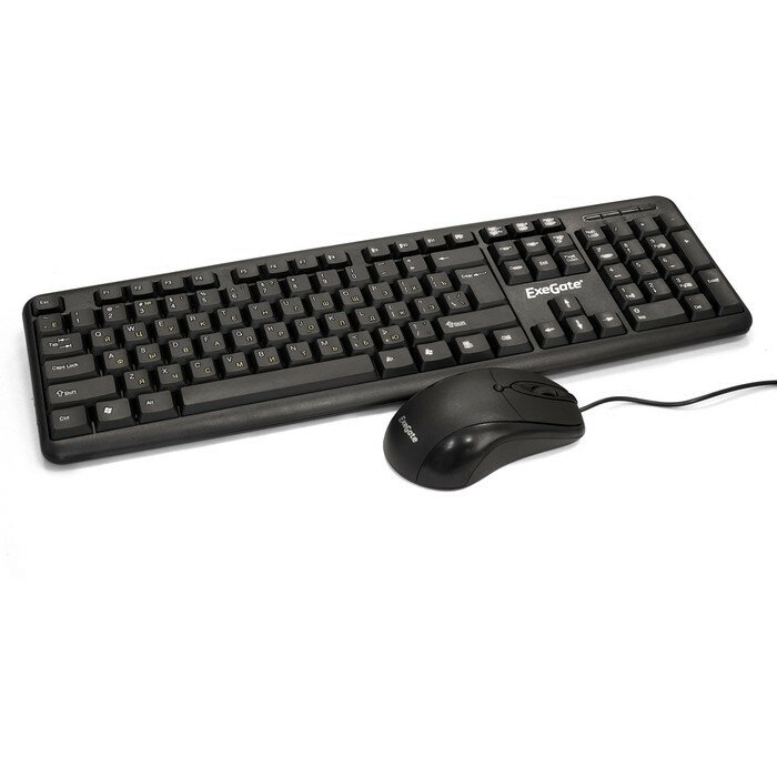Exegate EX286204RUS Комплект ExeGate Professional Standard Combo MK120 (клавиатура влагозащищенная 104кл.+ мышь оптическая 1000dpi,3 кнопки и колесо прокрутки; USB, длина кабелей 1,5м, черный, ColorBox)