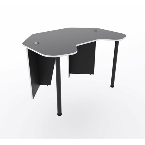 Угловой компьютерный стол Угол с полкой для монитора и тумбой 140x87x75 см чёрный с белой кромкой 20470₽