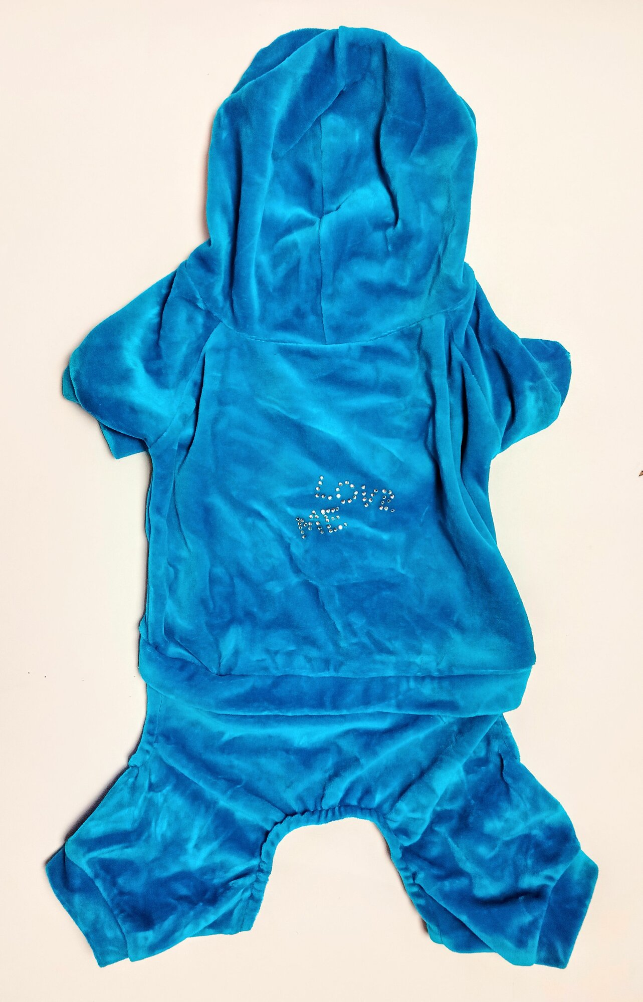 Спортивный костюм №2 для мелких пород, цвет голубой с рисунком "Love me"