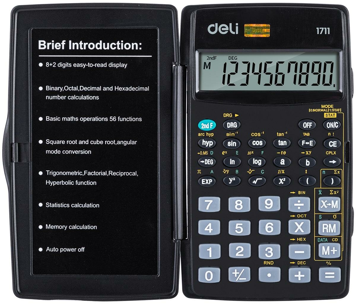 Калькулятор научный Deli E1711, 8-р, 56 функций, бат, 120x72мм, черный
