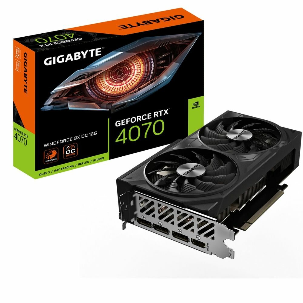 Gigabyte Видеокарта Gigabyte RTX4070 WINDFORCE 2X OC 12GB GDDR6X 192-bit DPx3 HDMI 2FAN RTL GV-N4070WF2OC-12GD