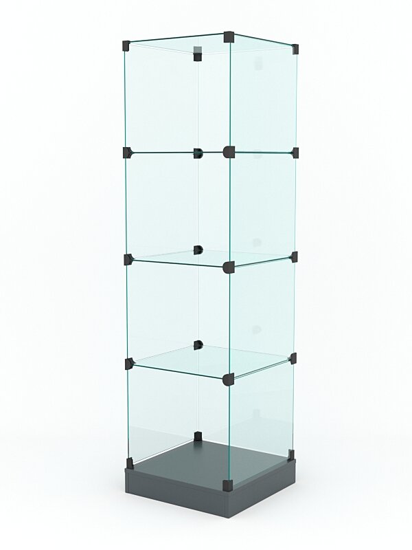 Витрина стеклянная "КУБ" №2 стаканчик (без дверок, передняя стенка - стекло), Темно-Серый 45 x 45 x 160 см