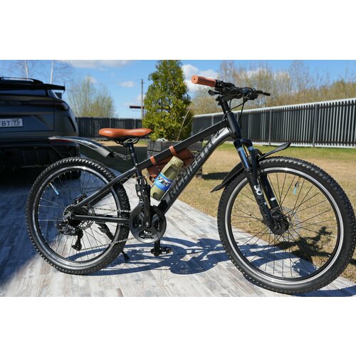 Велосипед RICHIESTO 24 Алюминиевая рама 14 Горный Для детей и подростков Спортивный Универсальный черный с коричневым 24500₽