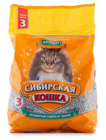 Наполнитель Сибирская Кошка Бюджет впитывающий бентонит без запаха 1,1кг 3 л