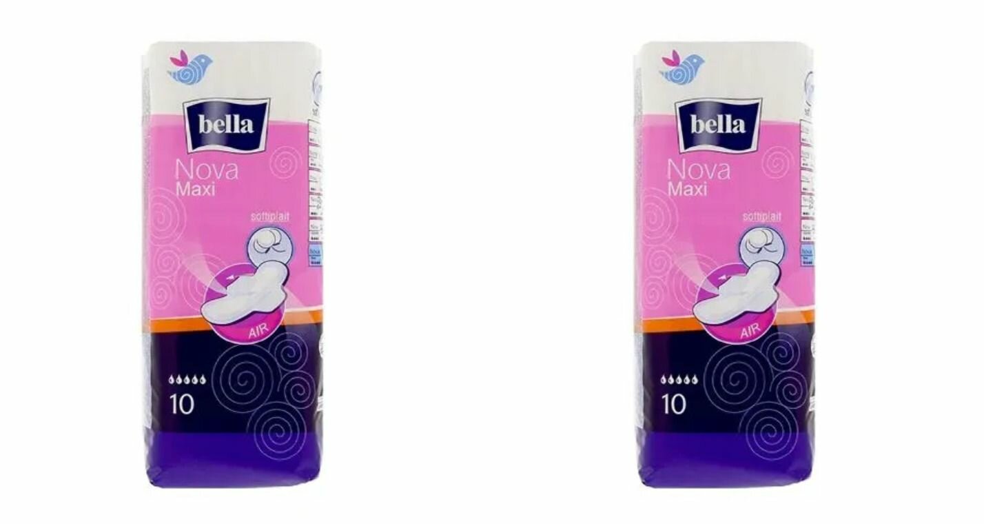 BELLA Прокладки женские гигиенические Белая линия Nova Maxi softiplait, 10 шт, 2 упаковки