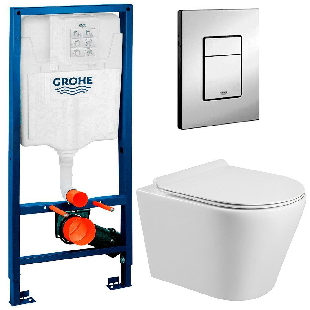 Инсталляция Grohe 38772001 + унитаз Bloomix Roland MD1201T/UF01 безободковый торнадо с сиденьем