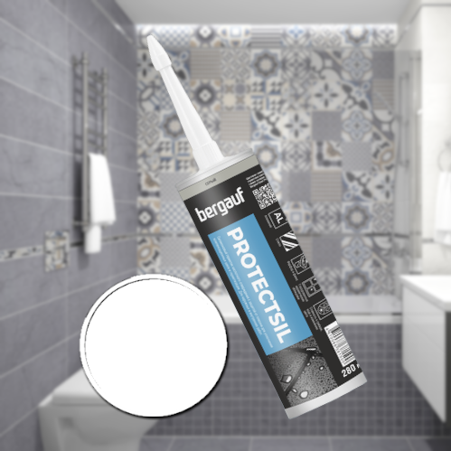 фото Герметик-затирка для швов силиконовый BERGAUF Protectsil, белый, 280мл
