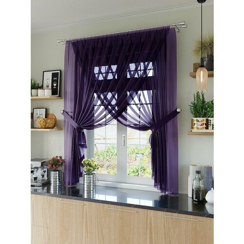 Тюль AT HOME Люсиан (фиолетовый) высота 180 см, ширина 300 см, крепление - шторная лента, Фиолетовый/сирень