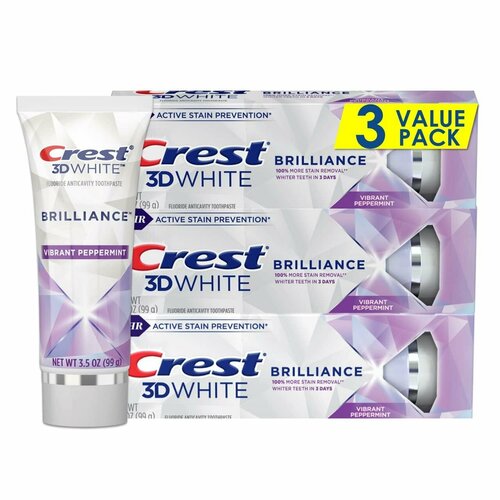 Отбеливающая зубная паста Crest 3D White Brilliance Teeth Whitening Toothpaste, Vibrant Peppermint, 99 г (3 штуки)