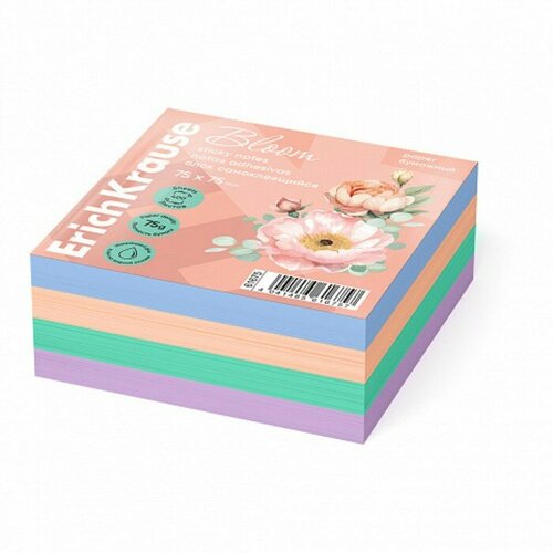 Блок с липким краем бумажный 75х75 мм ErichKrause Pastel Bloom 400 листов 4 цвета 576₽