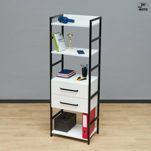 Шкаф - стеллаж с 2 ящиками на металлических стойках Сусар 4W белыйчерный ш52г34в150 21110₽