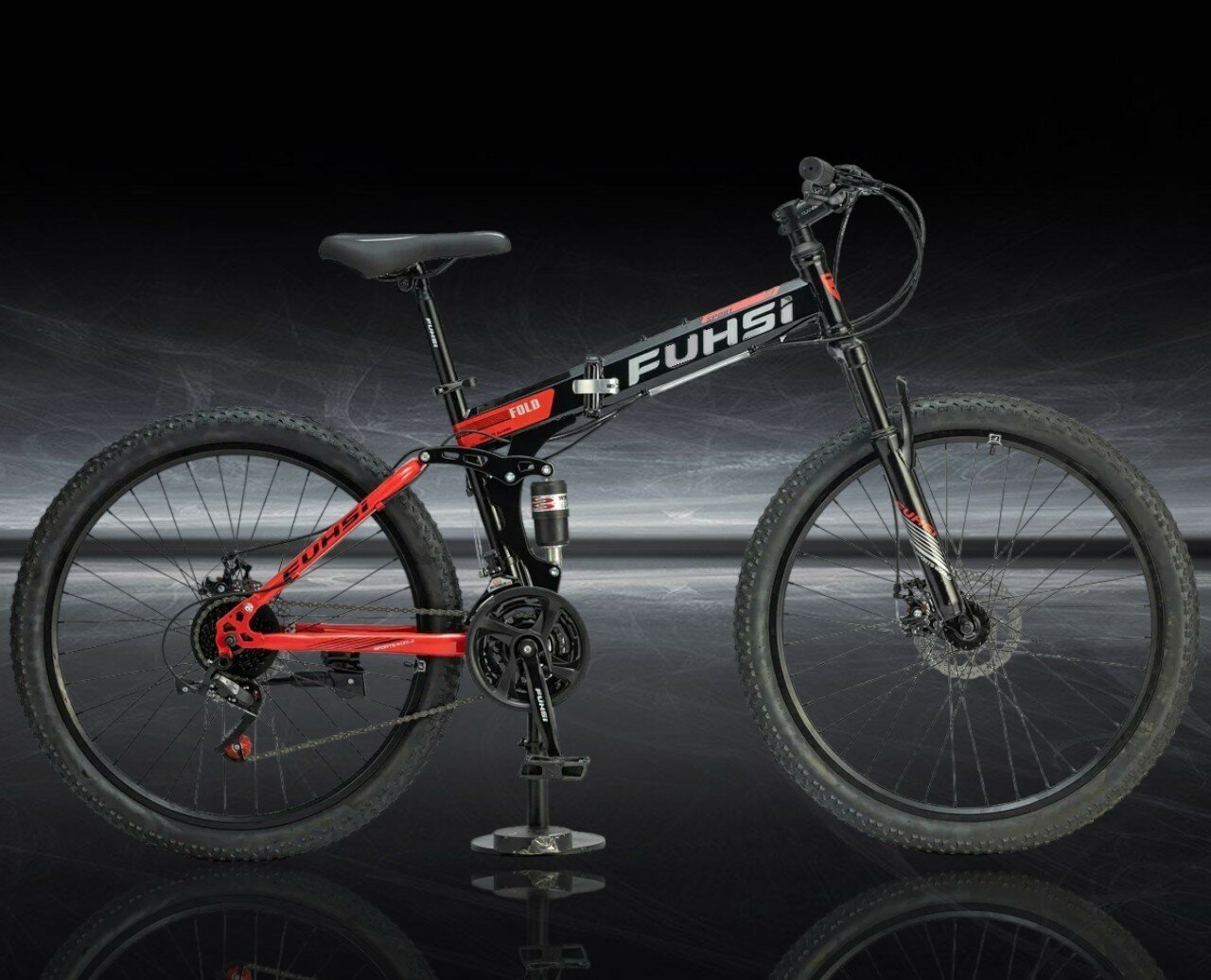 фото Горный велосипед двухподвесный складной FUSHI FU633 21 скорость, 26 дюймов, Черно-серый