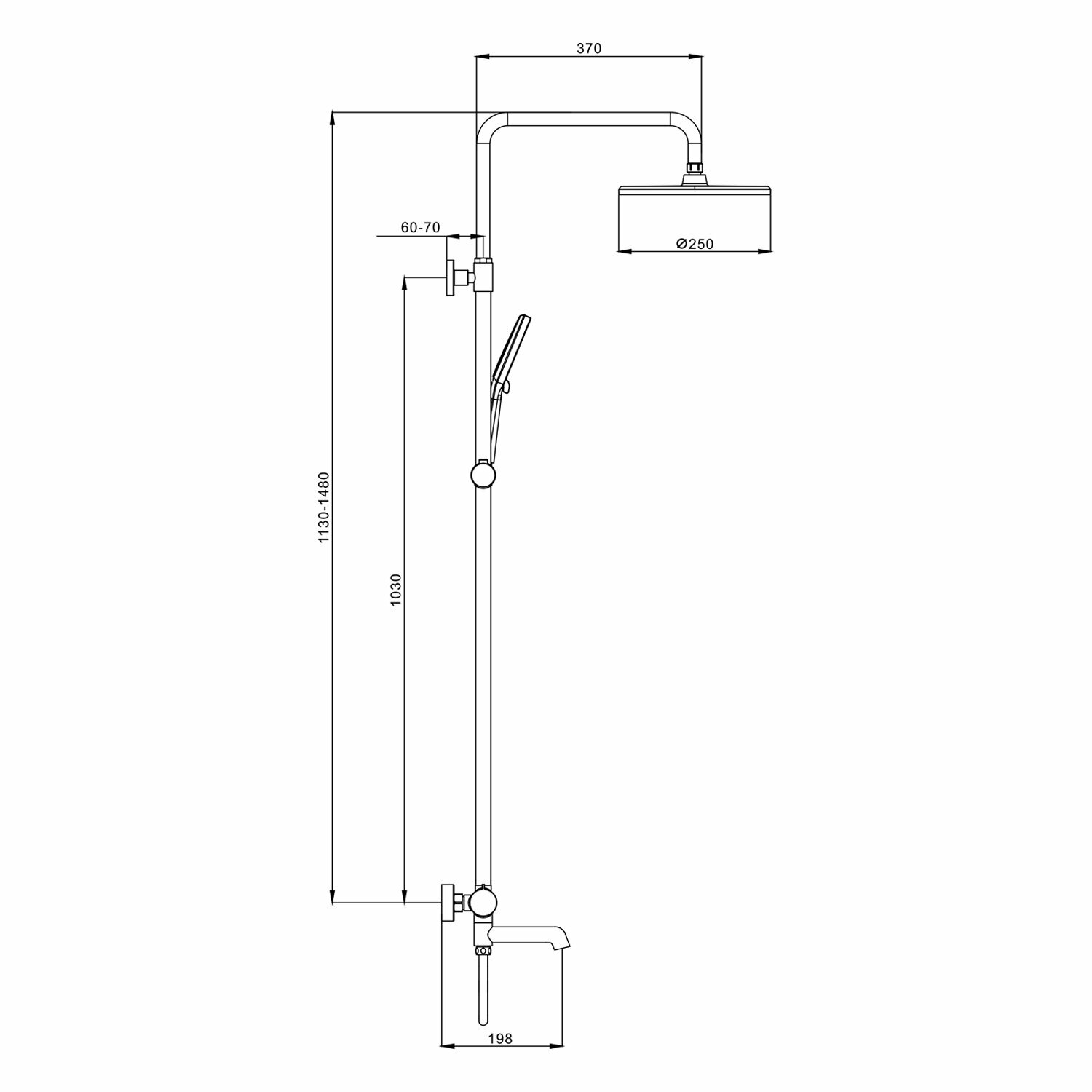 Душевая система с тропическим душем Raglo R20.24.06 латунь в черном цвеие — фото 1