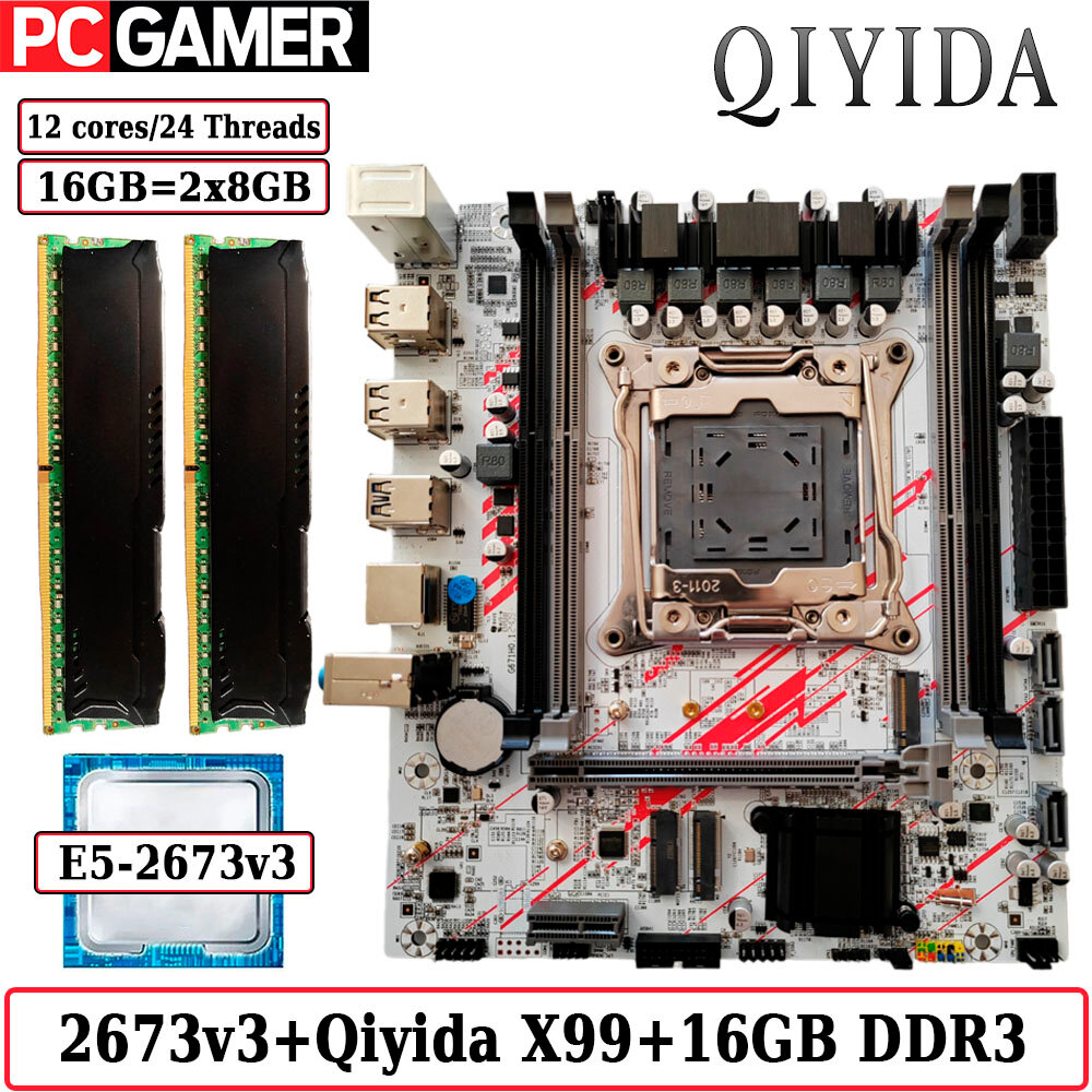 Комплект материнская плата Qiyida X99 + Xeon 2673V3 + 16GB DDR3 ECC 2x8GB