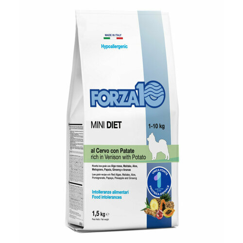 Корм сухой Forza10 для взрослых собак мелких пород, Mini Diet Cervo con Patate (оленина с картофелем), 1,5 кг
