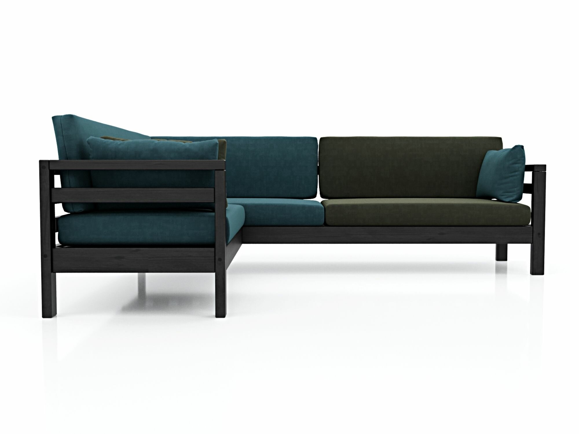 Угловой диван домино-у левый, синий+зеленый-венге, велюр, массив дерева, офисный, садовый, для кафе и бара, скандинавский лофт