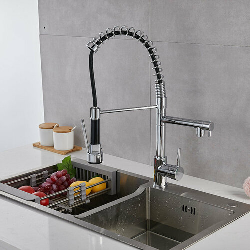 Смеситель пружинный для кухни ther с выдвижной лейкой серый 3860₽