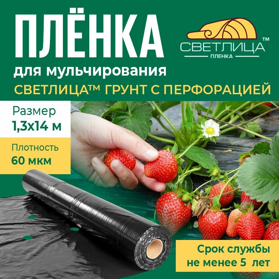 Пленка для мульчирования Светлица Грунт, 60 мкм, 1,3х14 м, с перфорацией, черная