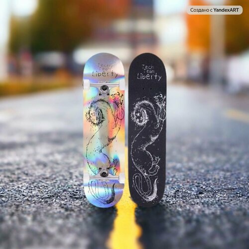 Скейтборд в сборе Tech Team Liberty Mushrooms 32.5x8.5 - Черный черный