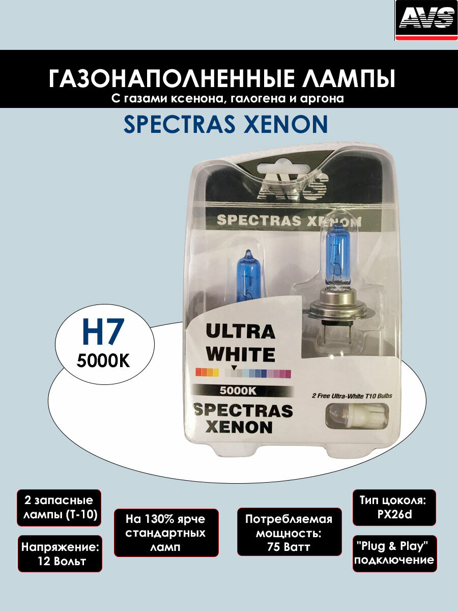 фото Лампы галогенные H7 AVS Xenon 75W 5000К