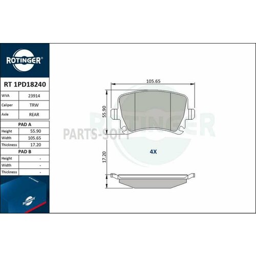 ROTINGER RT1PD18240 Колодки тормозные