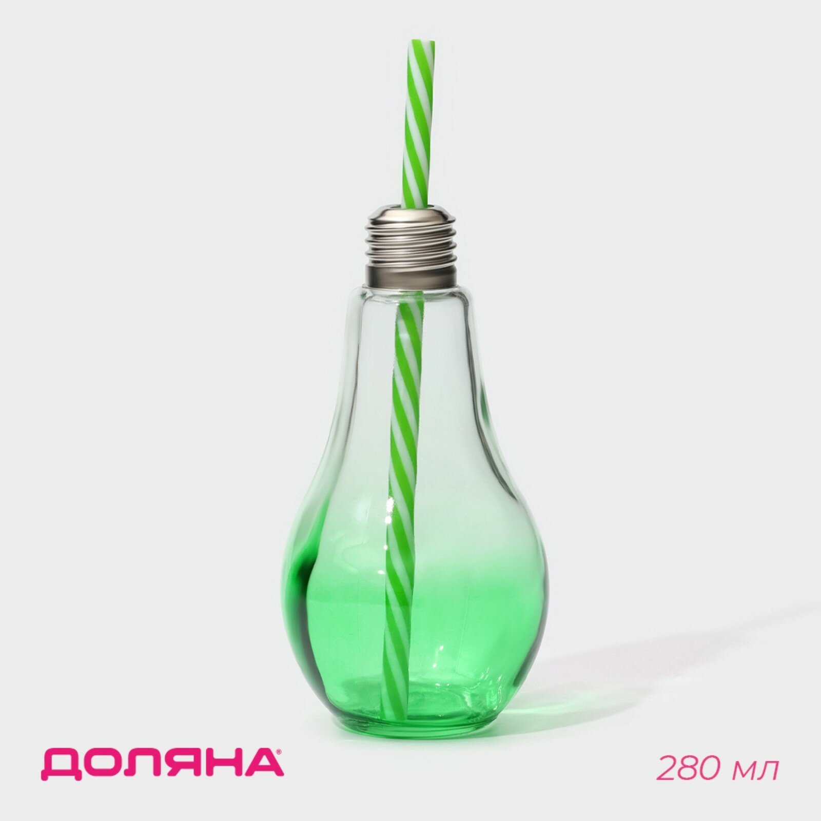 фото Бокал стеклянный для коктейля с трубочкой Доляна «Лампочка», 280 мл, 7×15 см, цвет микс