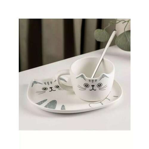 Чайная пара с ложкой Котик 1423₽