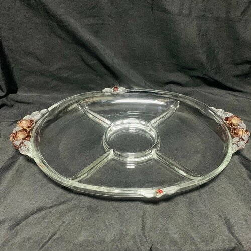 Стеклянная овальная менажница Роза 3000₽