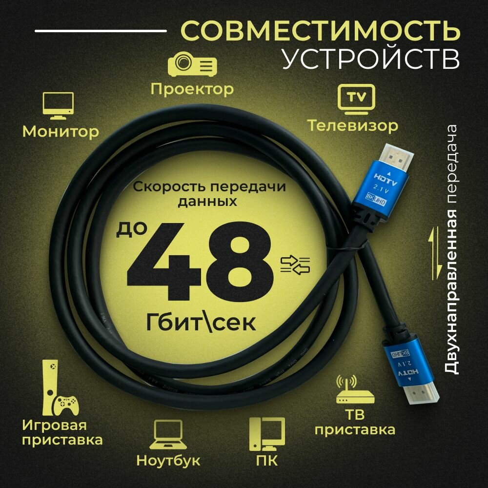 Hdmi кабель 8К, для монитора и компьютера 1,5 метра — фото 1