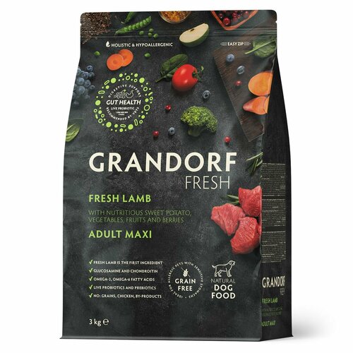 Сухой корм для собак GRANDORF Fresh холистик для крупных пород ягненок с бататом 3 кг