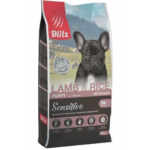 Сухой корм Blitz Puppy LAMB & RICE All Breeds Sensitive (ягненок и рис) корм д/щенков всех пород,15 кг