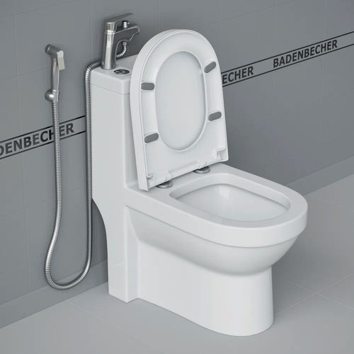 Изображение товара Унитаз моноблок 3 в 1 (Комбоунитаз) с биде - гигиенической лейкой и с раковиной на бачке BADENBECHER 8674AW крышка микролифт в комплекте
