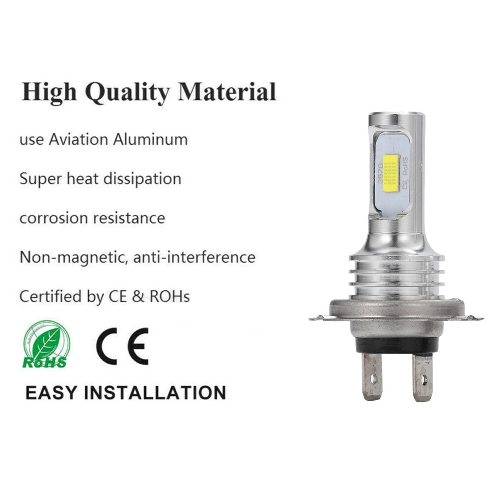 Светодиодные лампы CSP 880 881 H27W/2 H27W/1 H27, светодиодные лампы H27W 6000 лм 4300K 12000K для автомобильных противотуманных фонарей, дневных ходовых огней 12 В, 2 шт, 6500K, H27/881 — фото 1