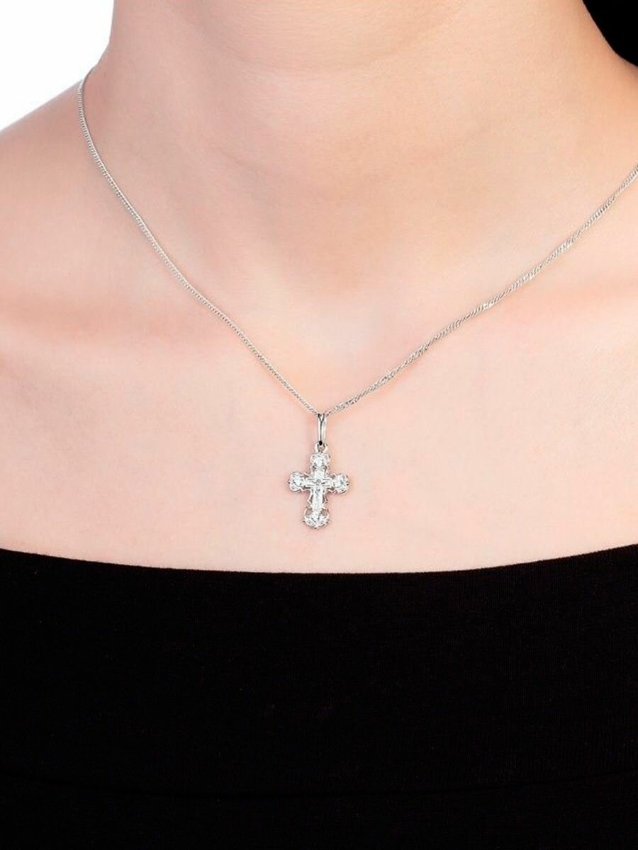 Крестик Argentum, серебро, 925 проба, родирование, фианит