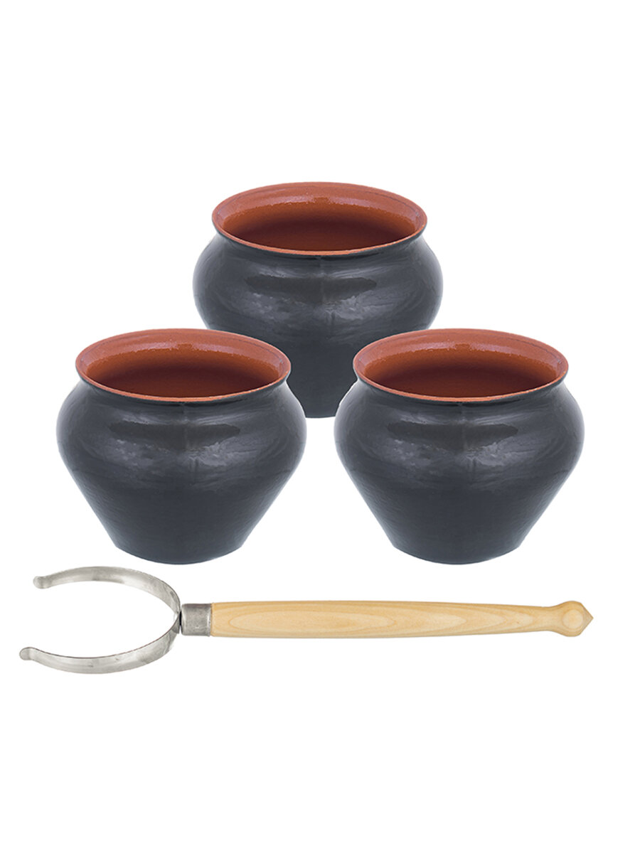 Набор 3-х горшков 600 мл 12,5*12,5*12 см "TerraCotta" с ухватом чёрный — фото 1