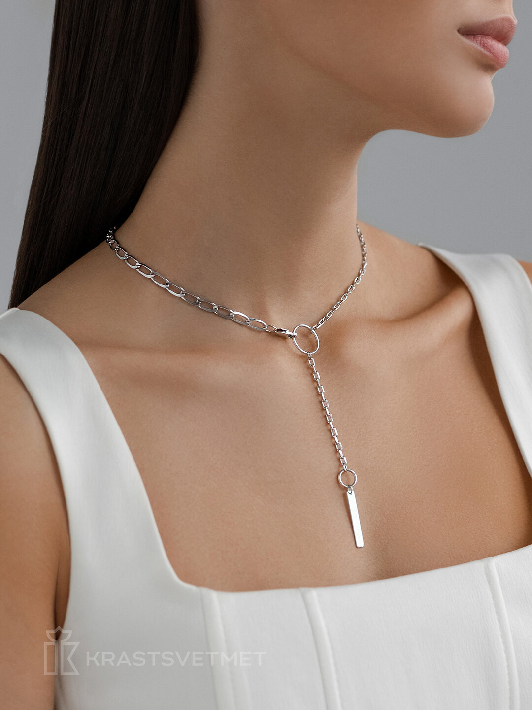 Колье Krastsvetmet, серебро, 925 проба, длина 38 см., серебристый