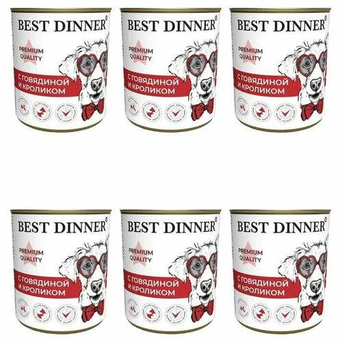 Влажный корм для собак (консервы) Best Dinner Premium Меню №3 С говядиной и кроликом, 340 гр * 6 шт