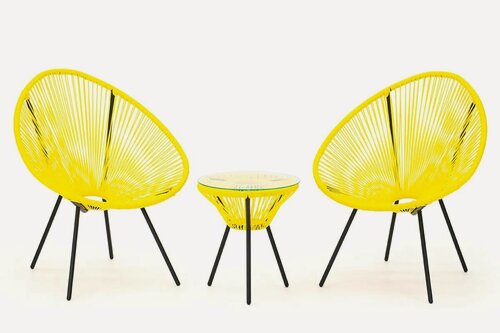 Изображение товара Комплект плетеной мебели KORNERA "Акапулько" на 2 персоны, каркас черный, искусственный ротанг желтый