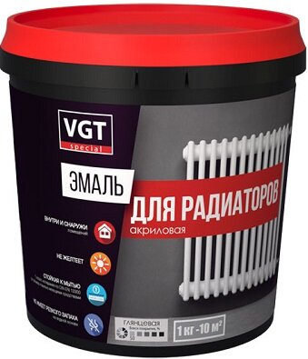 Эмаль для Радиаторов VGT ВД-АК-1179 0.5кг Акриловая Термостойкая без Запаха Белая Глянцевая / ВГТ для Радиаторов.