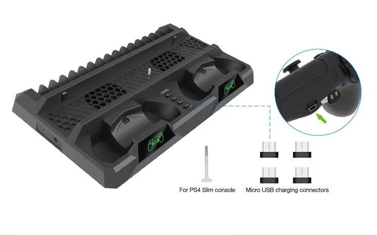 Многофункциональный стенд и зарядная станция DOBE для PS4/Slim/PRO с индикаторами и функцией охлаждения, TP4-18119 — фото 1
